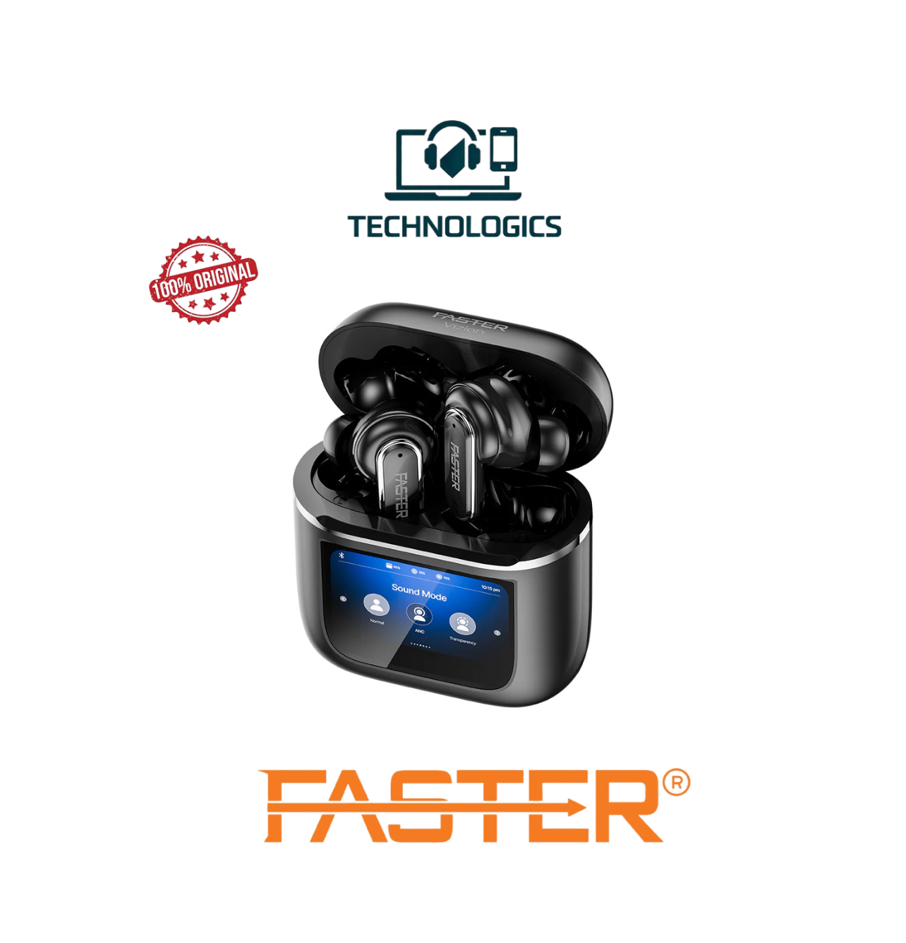 Faster Vizion Touch Display Wireless Earbuds